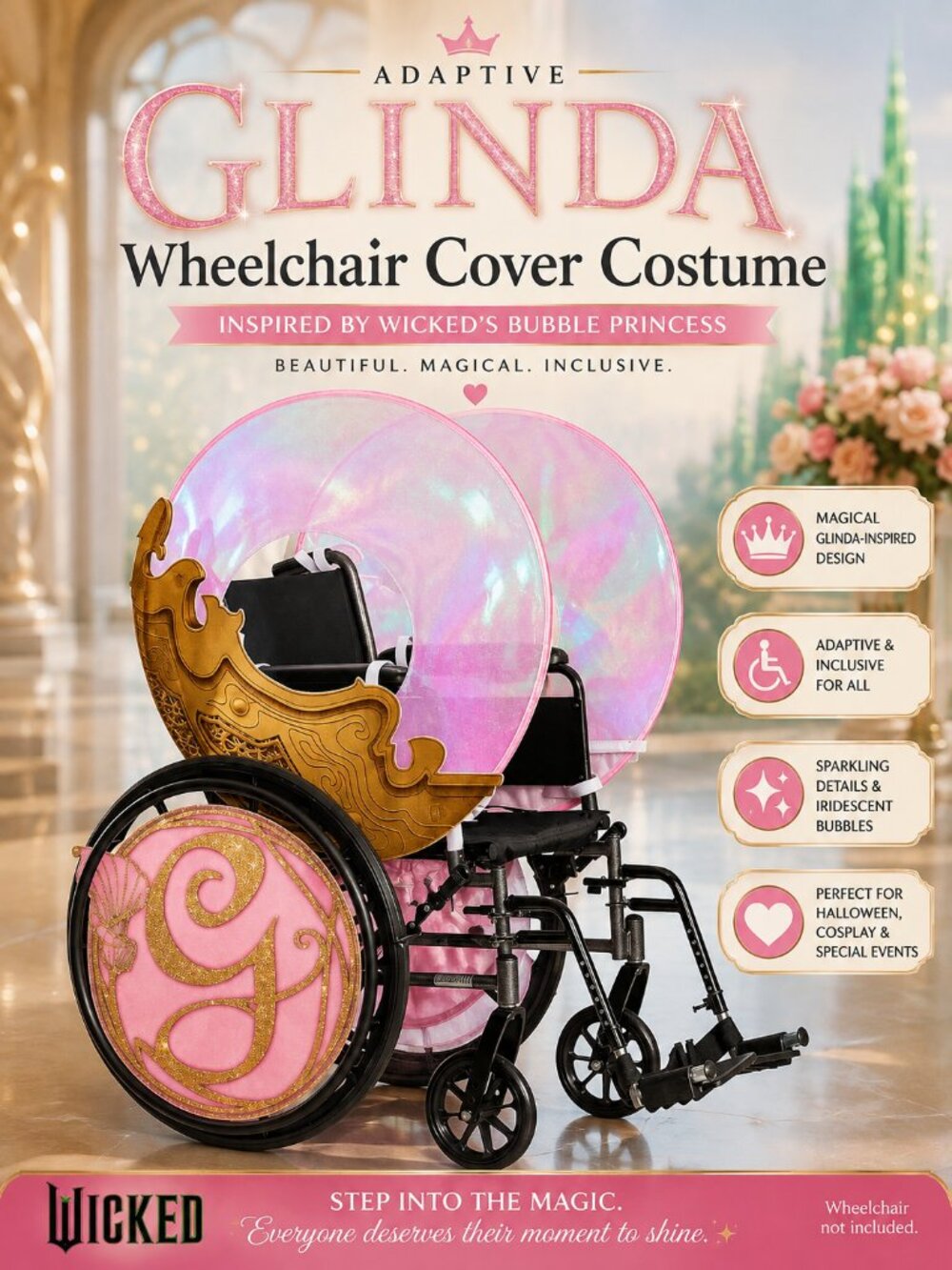 Adaptive Wicked Glinda Wheelchair Cover Costume Pink Bubble Princess